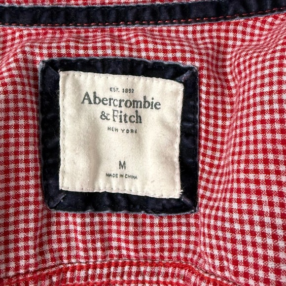 Abercrombie Fitch Flannel Women Medium‎ Red Blue Plaid Christmas Pocket Y2K - Picture 6 of 8